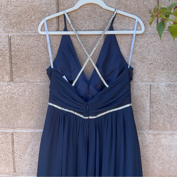 NWT Jenny Packham Chiffon Rhinestone Beaded Maxi Dress Gown Cocktail JP1009 Blue - Picture 7 of 12